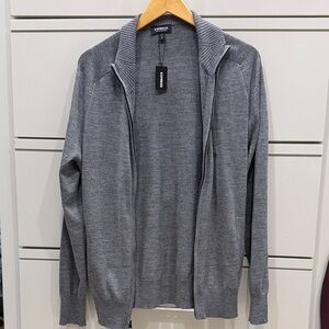 Express Men's Charcoal Zip-Up Sweater
